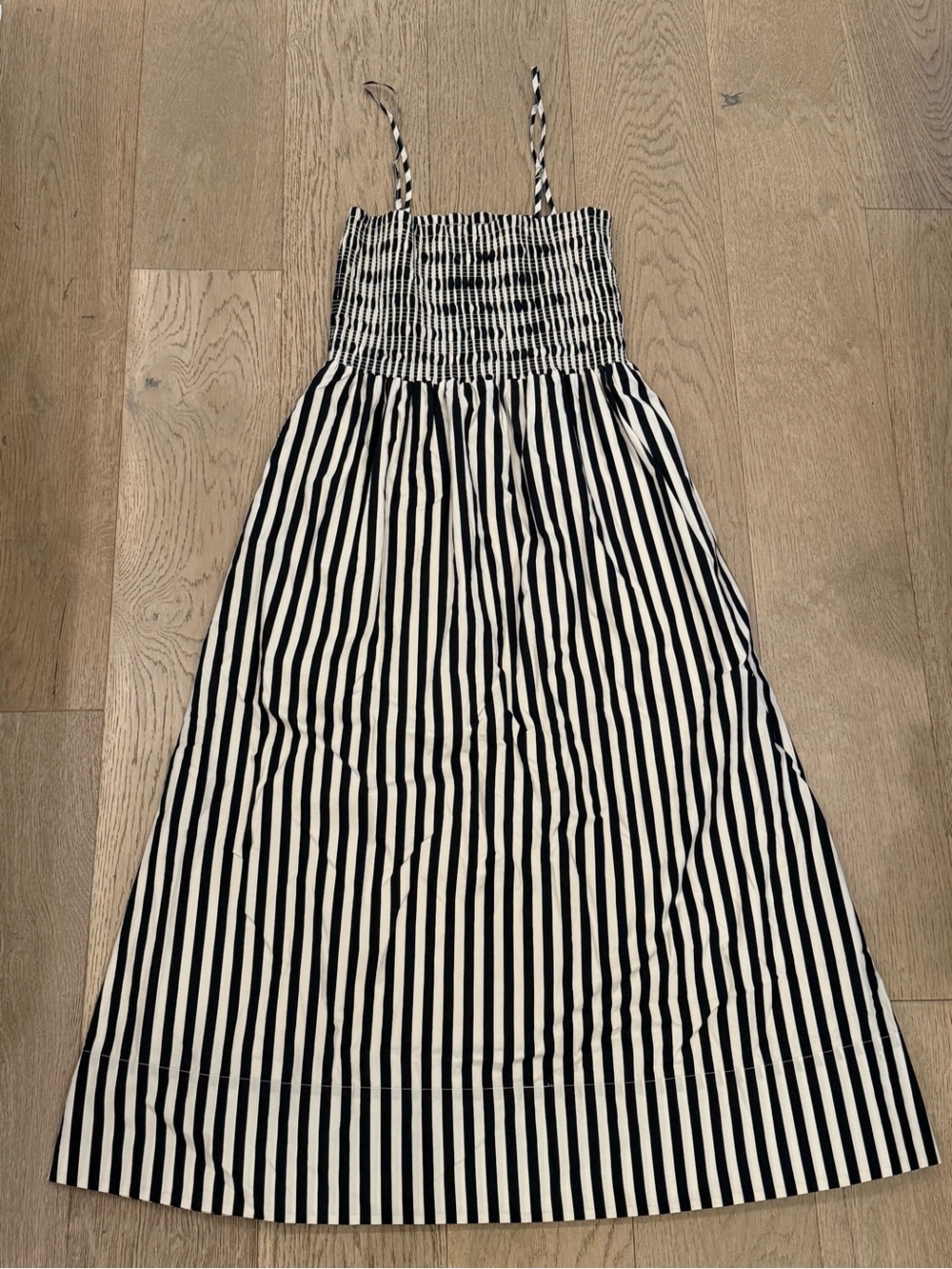 Evereve Black and White Striped Smocked Sundress